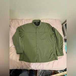 REI Olive Green Long-Sleeve Button-Down Shirt side pocket vented outdoor active